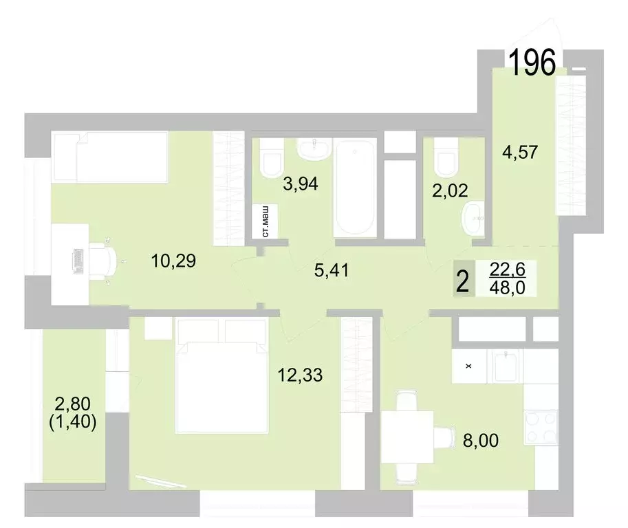 2-комнатная квартира: Екатеринбург, Черкасская улица, 5к1 (47.96 м) - Фото 0