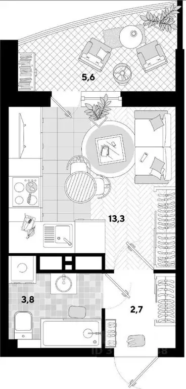 Студия Краснодарский край, Краснодар ул. Ивана Беличенко, 89 (26.0 м) - Фото 1