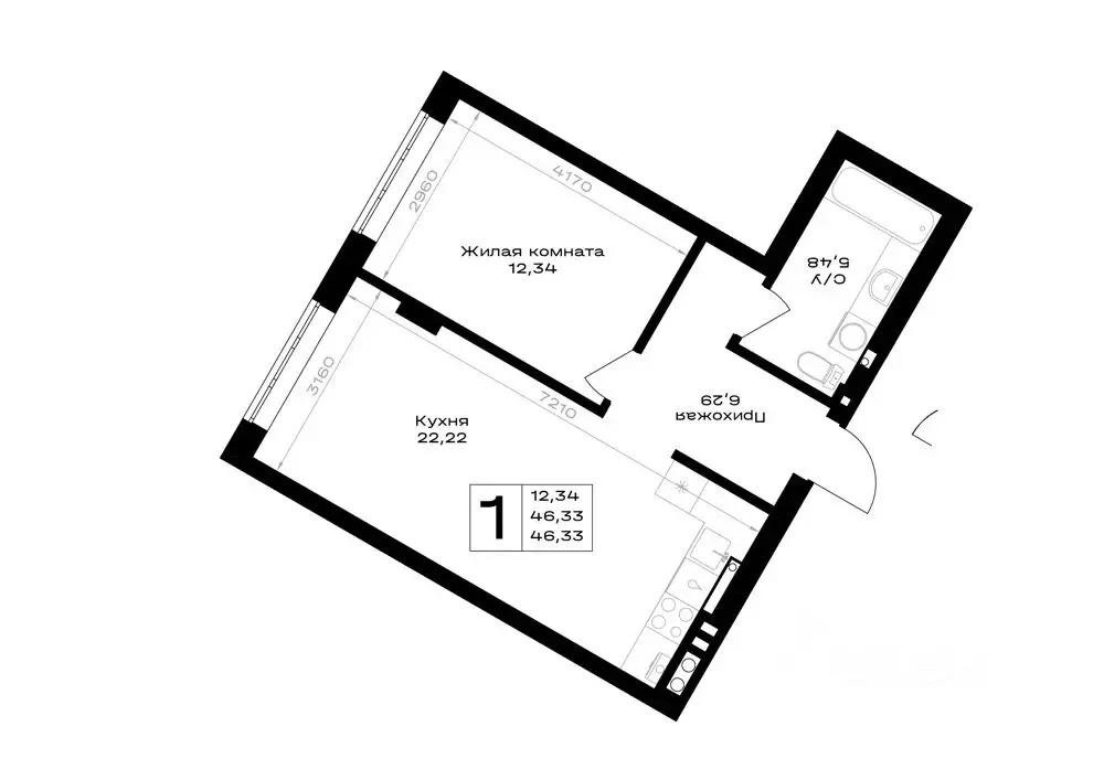 1-к кв. Калининградская область, Гурьевск Включи жилой комплекс (46.33 ... - Фото 1