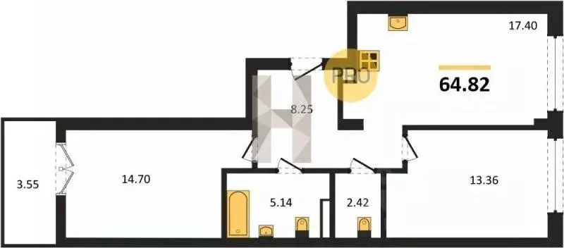 2-к кв. Калининградская область, Гурьевск Включи жилой комплекс (63.05 ... - Фото 1