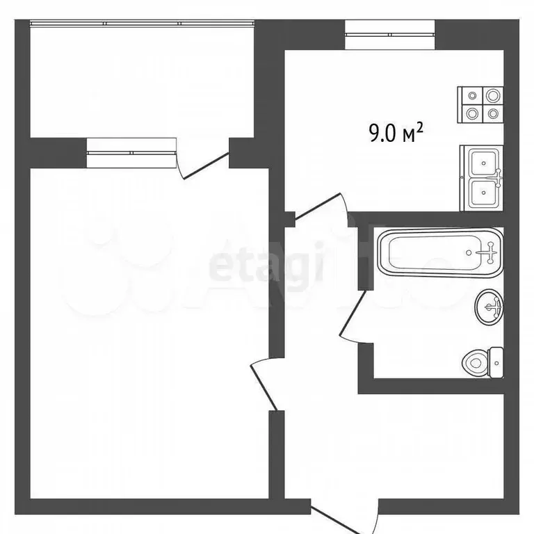 1-к. квартира, 41,6 м, 3/5 эт. - Фото 0