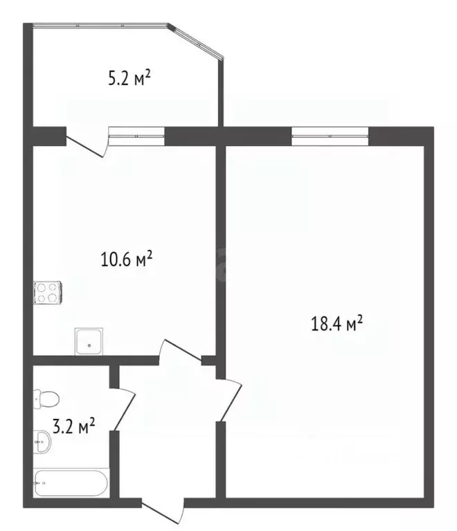 1-к кв. Ханты-Мансийский АО, Сургут ул. Крылова, 26 (33.2 м) - Фото 1