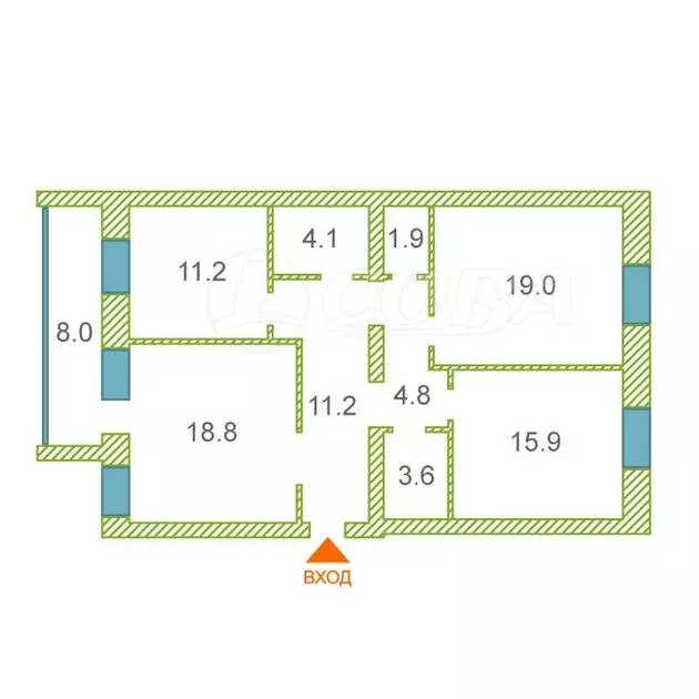 3-комнатная квартира: Тюмень, Суходольская улица, 14 (79.5 м) - Фото 2
