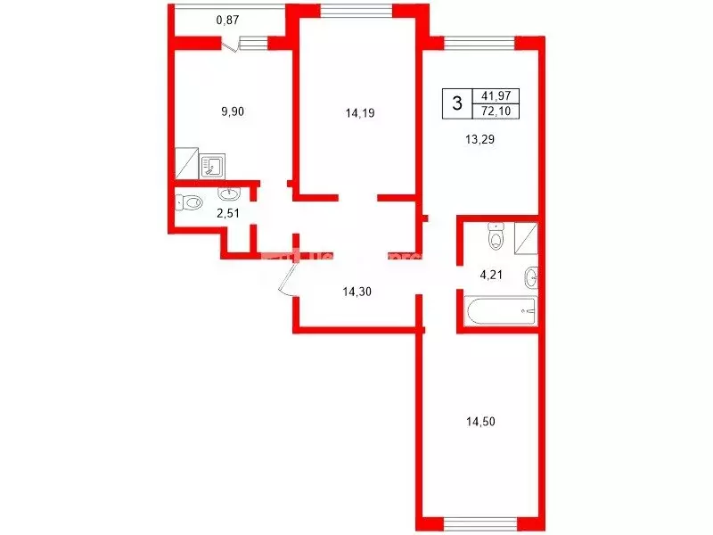 3-комнатная квартира: Санкт-Петербург, Парашютная улица, 65 (72.1 м) - Фото 1