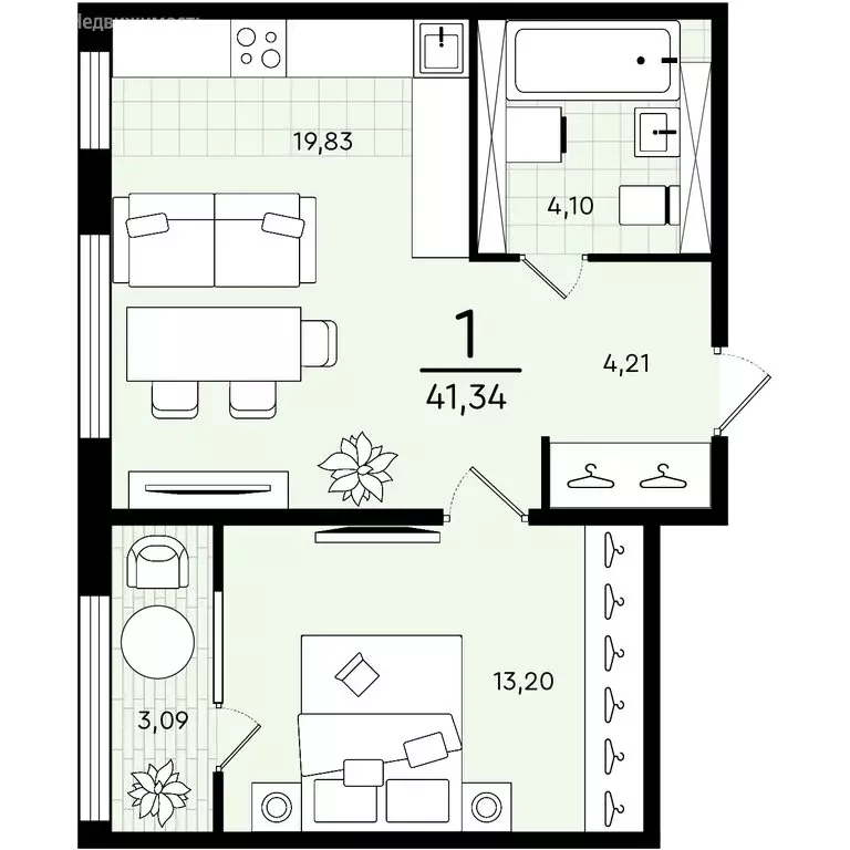 1-комнатная квартира: Тюмень, улица Александра Звягина, 12 (41.34 м) - Фото 0