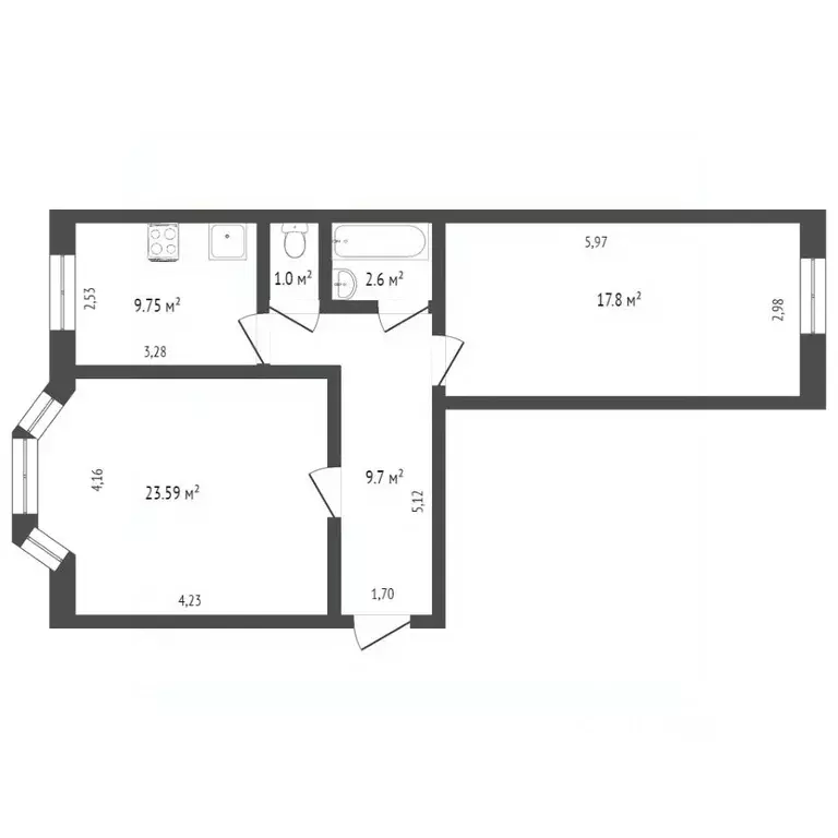 2-к кв. Ямало-Ненецкий АО, Новый Уренгой Молодежная ул., 3 (57.8 м) - Фото 2