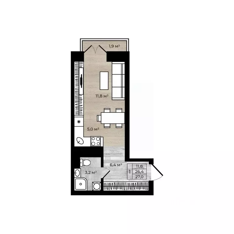 Студия Ярославская область, Ярославль 1-й мкр,  (27.0 м) - Фото 0