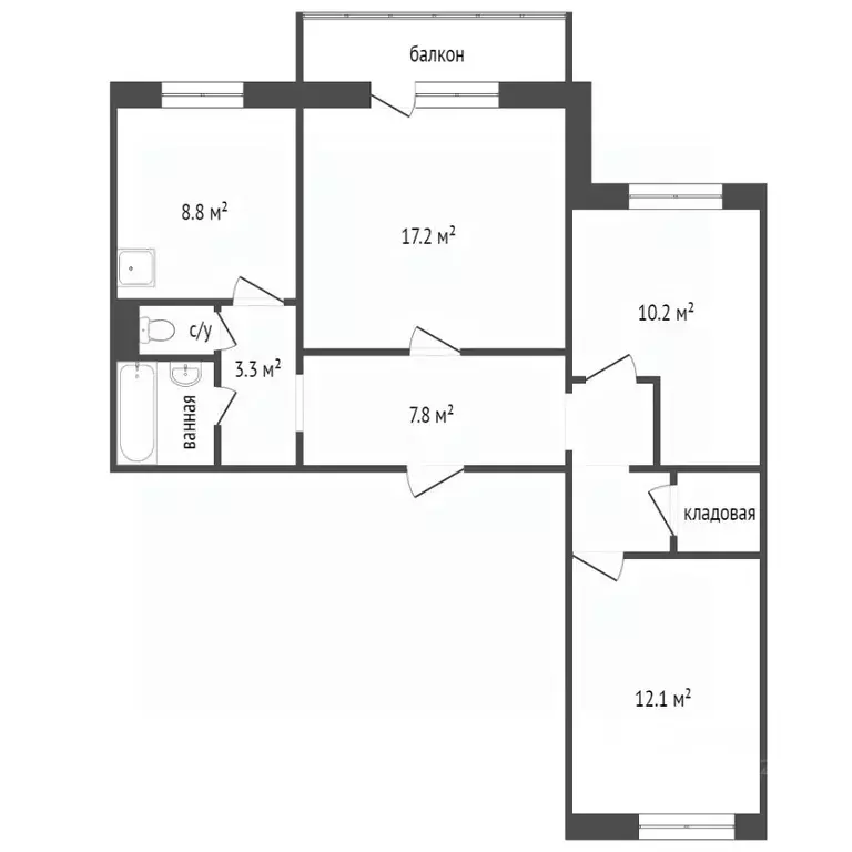 3-к кв. Красноярский край, Красноярск 9 Мая ул., 56 (68.5 м) - Фото 1