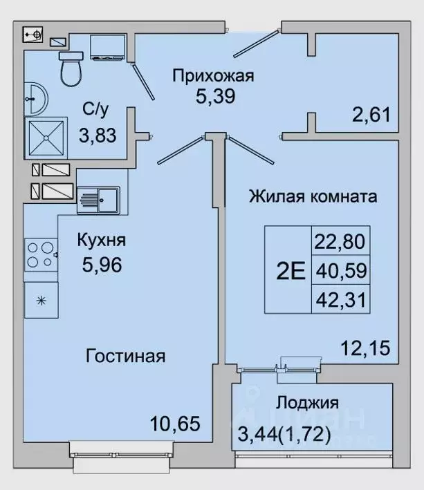 2-к кв. Ростовская область, Батайск ул. Булгакова, 11 (42.31 м) - Фото 1