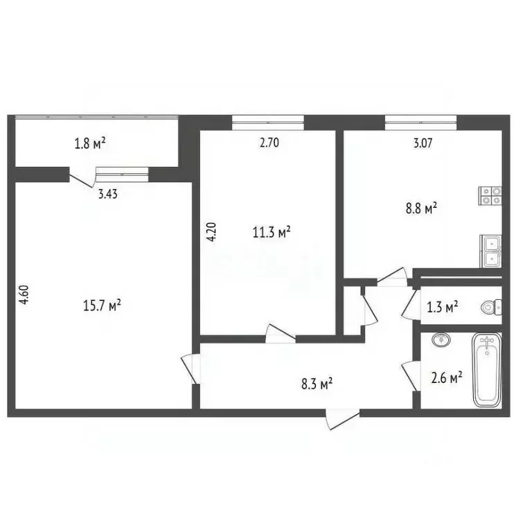 2-к кв. Крым, Щелкино Ленинский район, 3-й мкр, 99 (47.9 м) - Фото 2