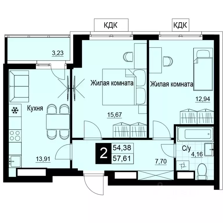 2-к кв. Самарская область, Самара АмГрад жилой комплекс (56.69 м) - Фото 1