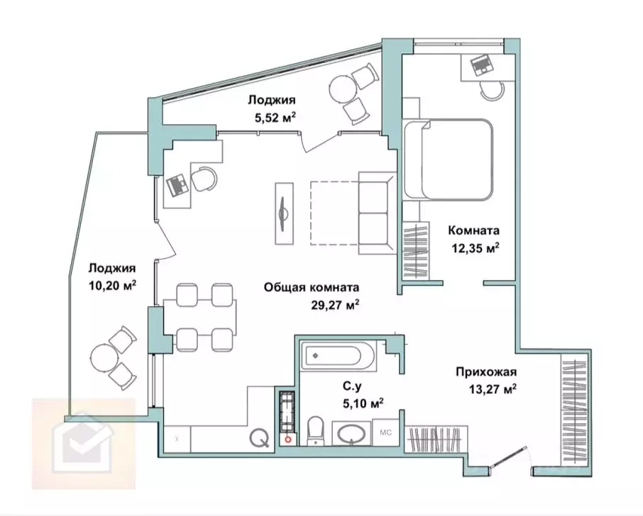 Студия Севастополь ул. Летчиков, 10 (75.1 м) - Фото 1