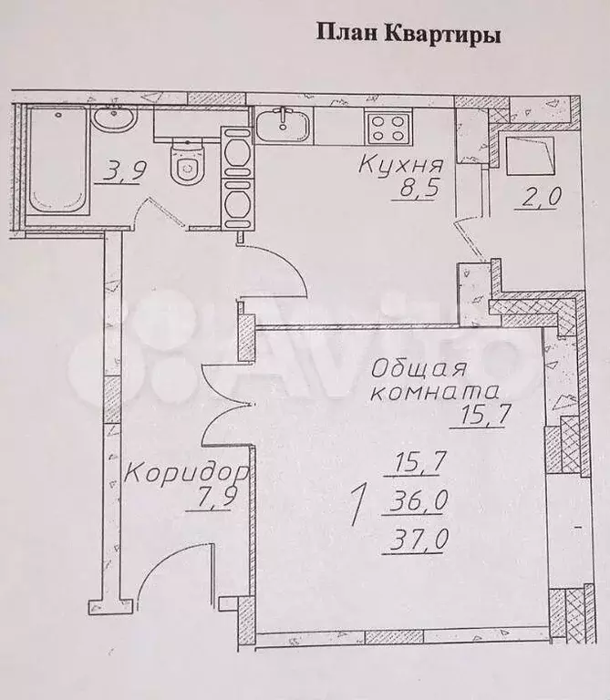 1-к. квартира, 36,1 м, 7/17 эт. - Фото 0