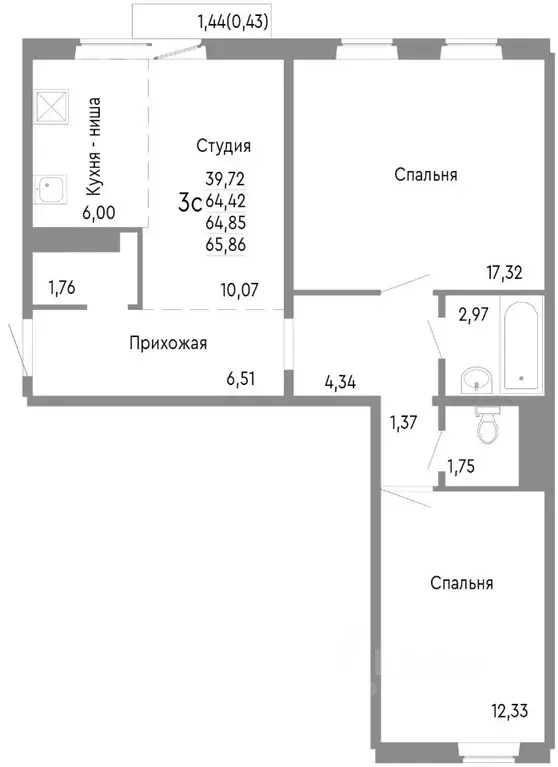 3-к кв. Челябинская область, Челябинск Нефтебазовая ул., 1к2 (64.85 м) - Фото 0