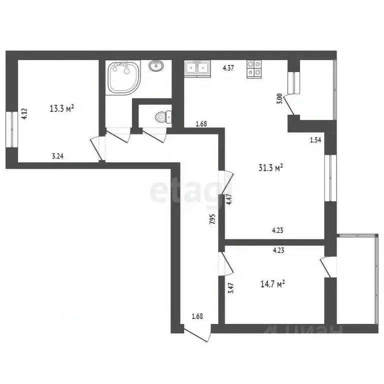 3-к кв. Калужская область, Калуга ул. Вооруженного Восстания, 2/23 ... - Фото 2