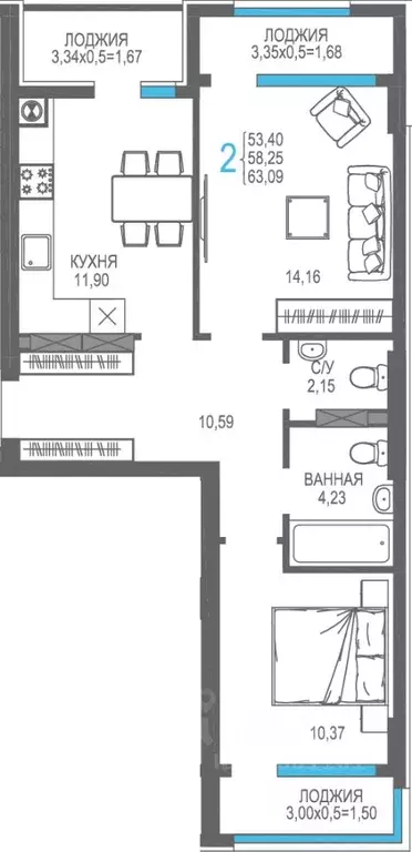 2-к кв. Крым, Алушта На Фонтанке жилой комплекс (58.25 м) - Фото 1