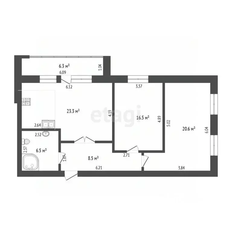 2-к кв. Тюменская область, Тюмень ул. Станислава Карнацевича, 14к1 ... - Фото 1