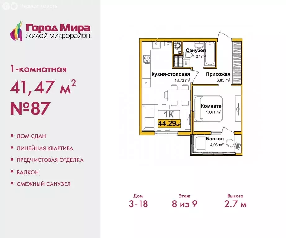 1-комнатная квартира: Симферополь, улица Батурина, 147 (41.47 м) - Фото 0