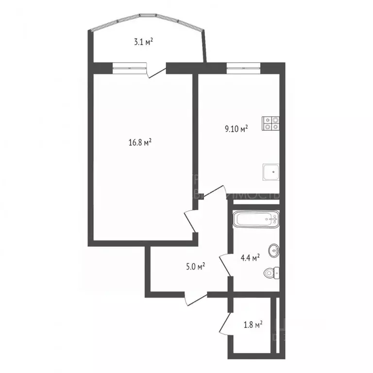 1-к кв. Тюменская область, Тюмень ул. Героев Космоса, 17 (34.8 м) - Фото 2