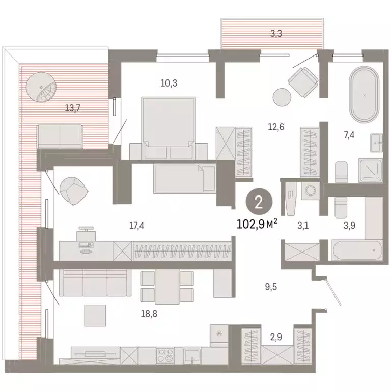 2-комнатная квартира: Екатеринбург, жилой район Эльмаш, Механический ... - Фото 2