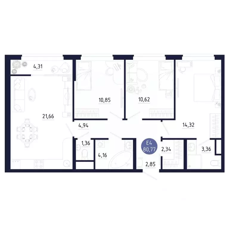 3-к кв. Тульская область, Тула ул. Щегловская засека, 2 (80.77 м) - Фото 1