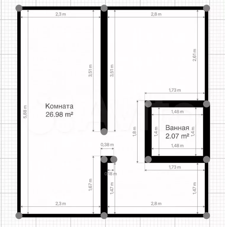 1-к. квартира, 33 м, 3/9 эт. - Фото 0