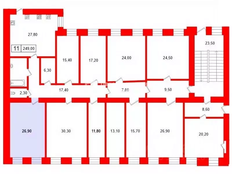 Комната Санкт-Петербург ул. Рубинштейна, 38 (26.9 м) - Фото 1