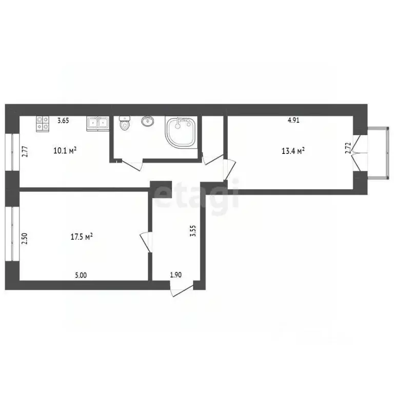 2-к кв. Кемеровская область, Новокузнецк ул. Обнорского, 11 (57.8 м) - Фото 2