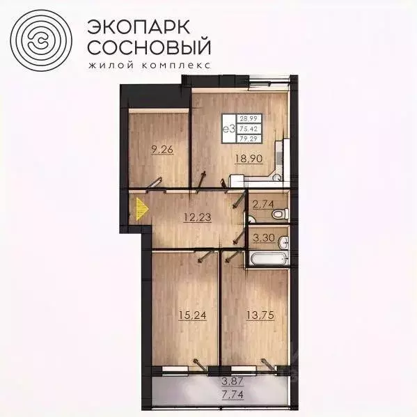 2-к кв. Пермский край, Пермь ул. Борцов Революции, 1А (75.5 м) - Фото 0