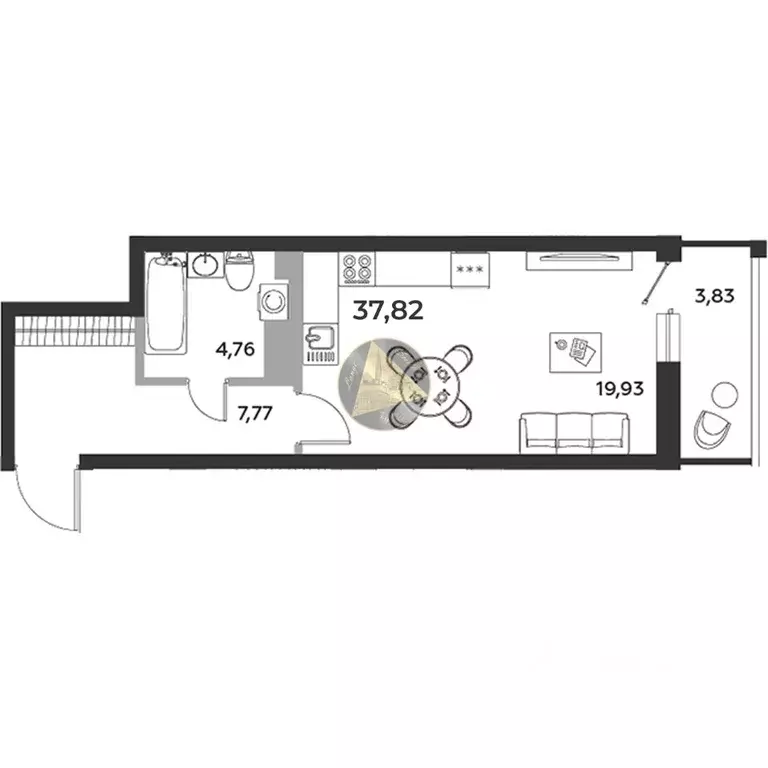 Студия Санкт-Петербург бул. Александра Грина, 4 (37.82 м) - Фото 1