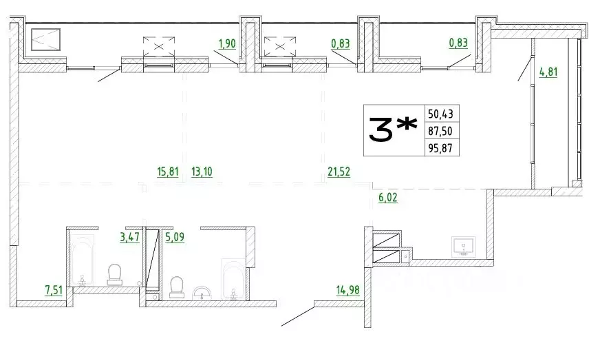 3-к кв. Приморский край, Владивосток Архитектор жилой комплекс (95.87 ... - Фото 0