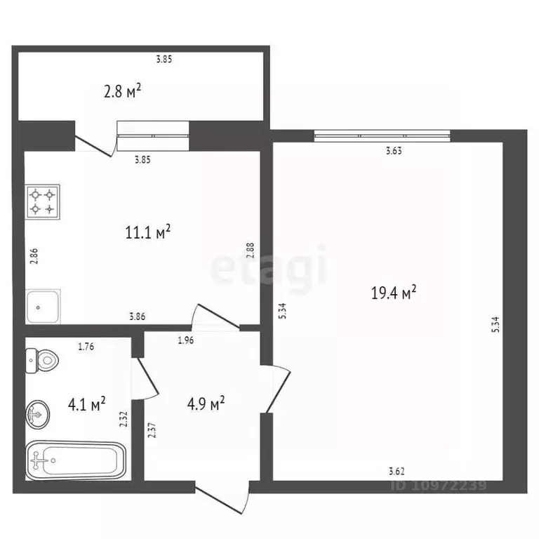 1-к кв. Башкортостан, Стерлитамак Крымская ул., 16 (36.9 м) - Фото 1