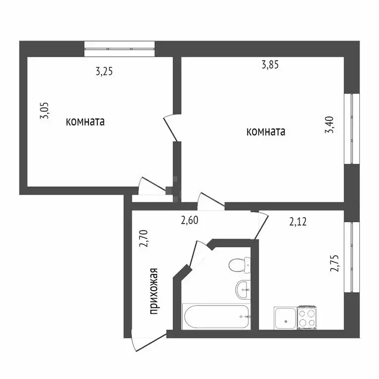 2-комнатная квартира: посёлок Новотуринский, 4 (36.4 м) - Фото 0