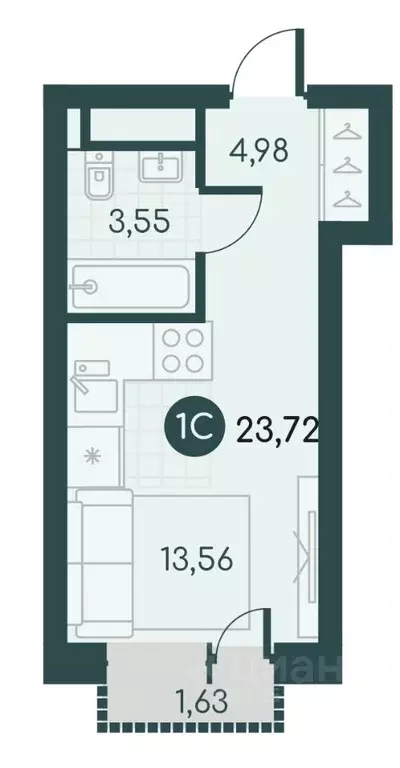 Студия Курганская область, Курган Малиновые высоты жилой комплекс ... - Фото 1