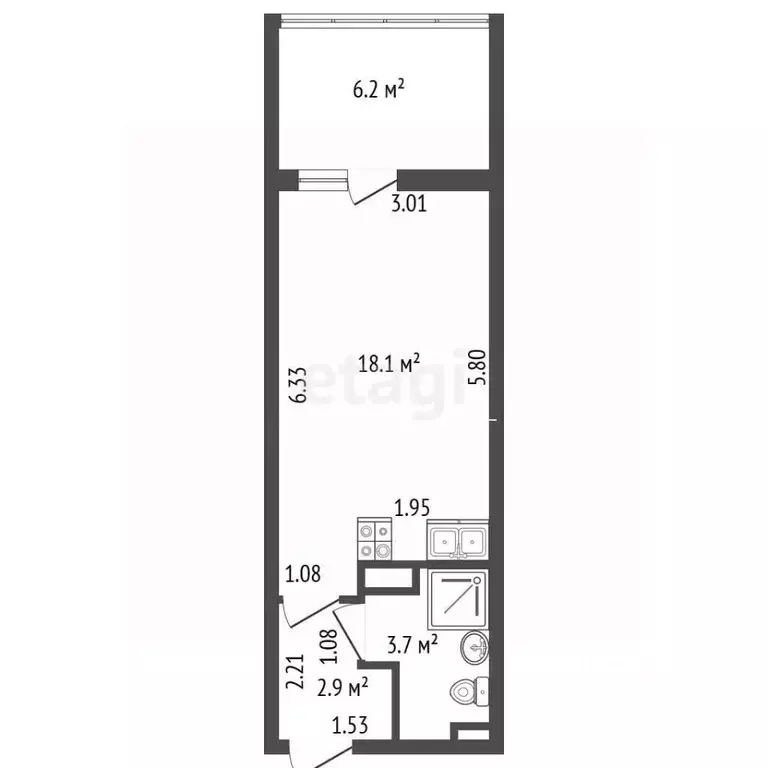 Студия Санкт-Петербург просп. Ветеранов, 175к4 (24.7 м) - Фото 1