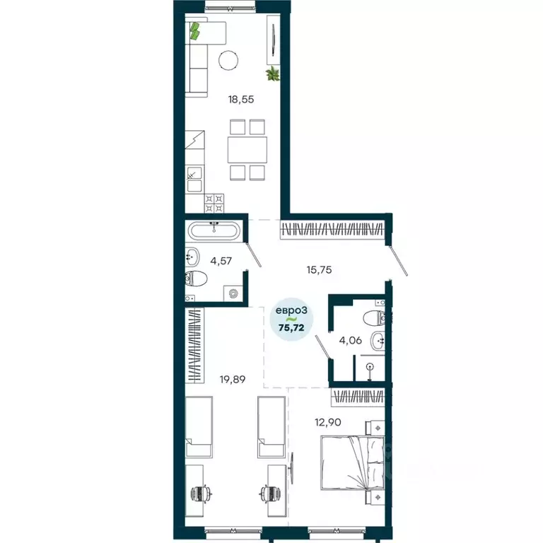 2-к кв. Иркутская область, Иркутск ул. Безбокова, 7А (75.72 м) - Фото 1