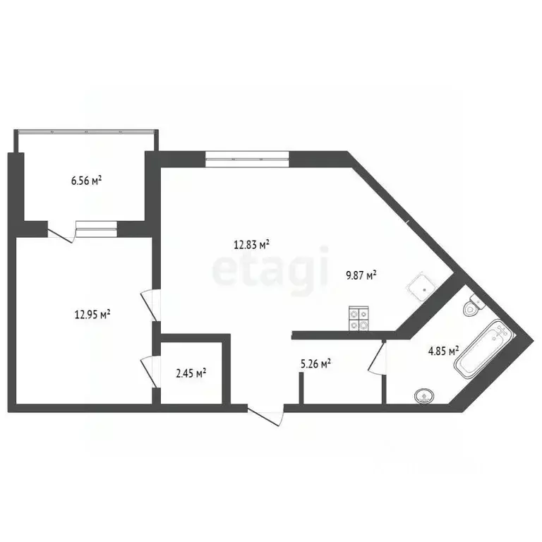 1-к кв. Тюменская область, Тюмень ул. Василия Подшибякина, 11 (54.77 ... - Фото 2