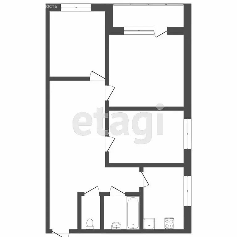3-комнатная квартира: Боровский, улица Мира, 12 (59 м) - Фото 0