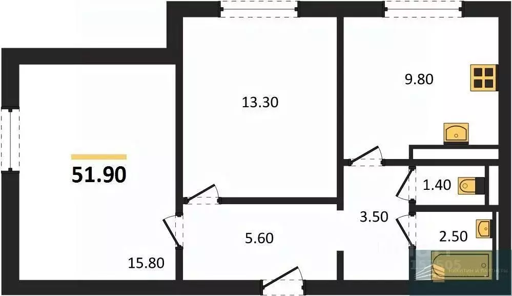 2-к кв. Воронежская область, Воронеж ул. Загоровского, 5/3 (51.9 м) - Фото 1