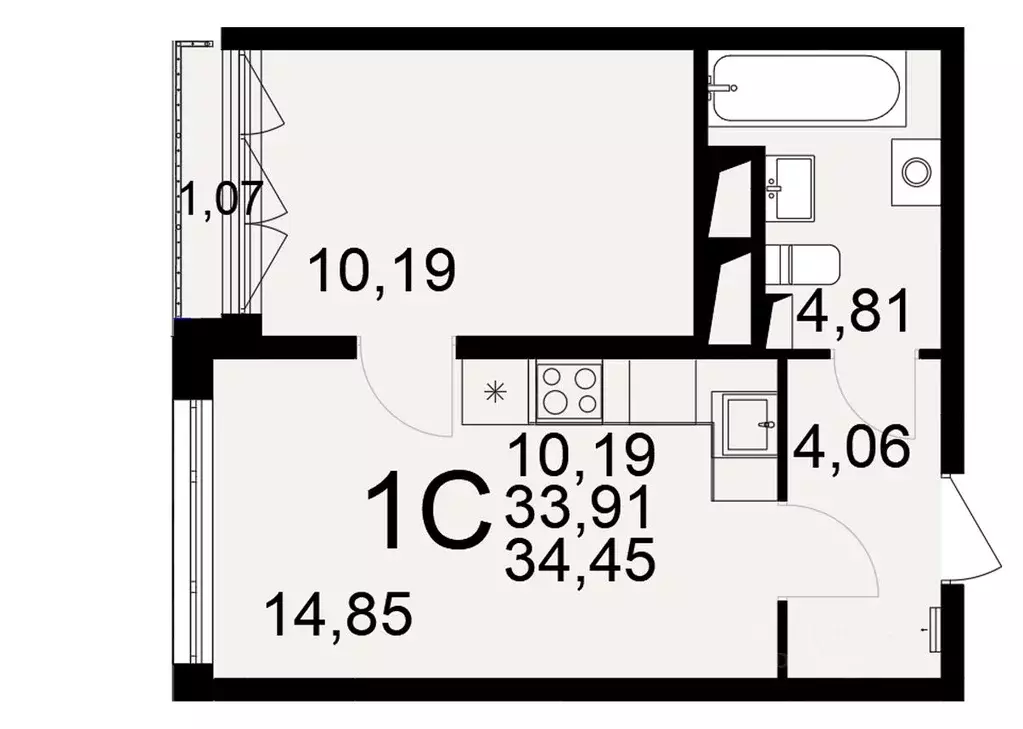 1-к кв. Тульская область, Тула Одоевское ш., 73Б (33.91 м) - Фото 1