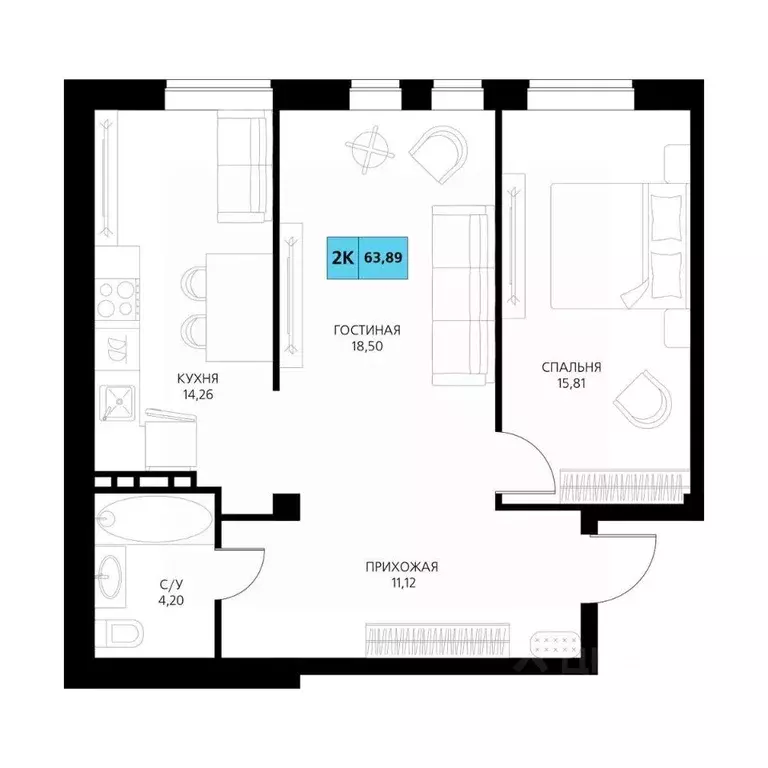 2-к кв. Дагестан, Дербент  (63.89 м) - Фото 1