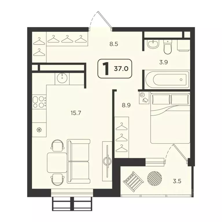 1-к кв. Тюменская область, Тюмень  (37.0 м) - Фото 1