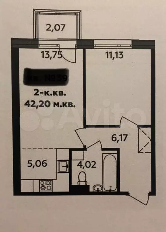 2-к. квартира, 42,2 м, 1/4 эт. - Фото 0