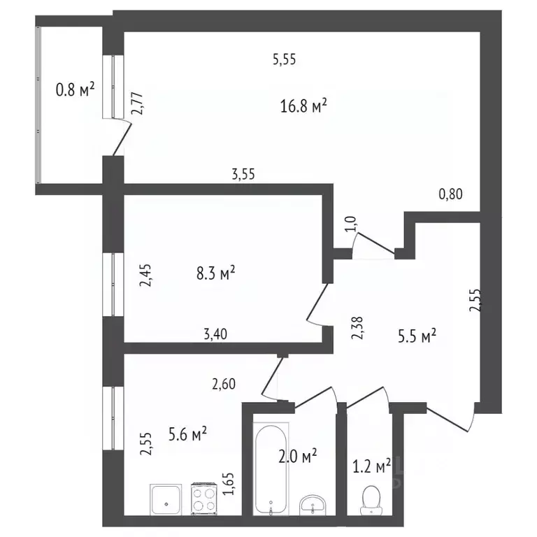 2-к кв. Омская область, Омск просп. Мира, 41 (41.4 м) - Фото 1