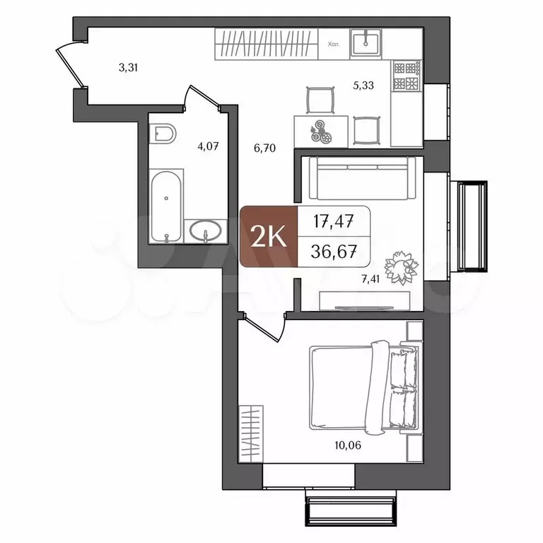 2-к. квартира, 36,9 м, 18/21 эт. - Фото 1