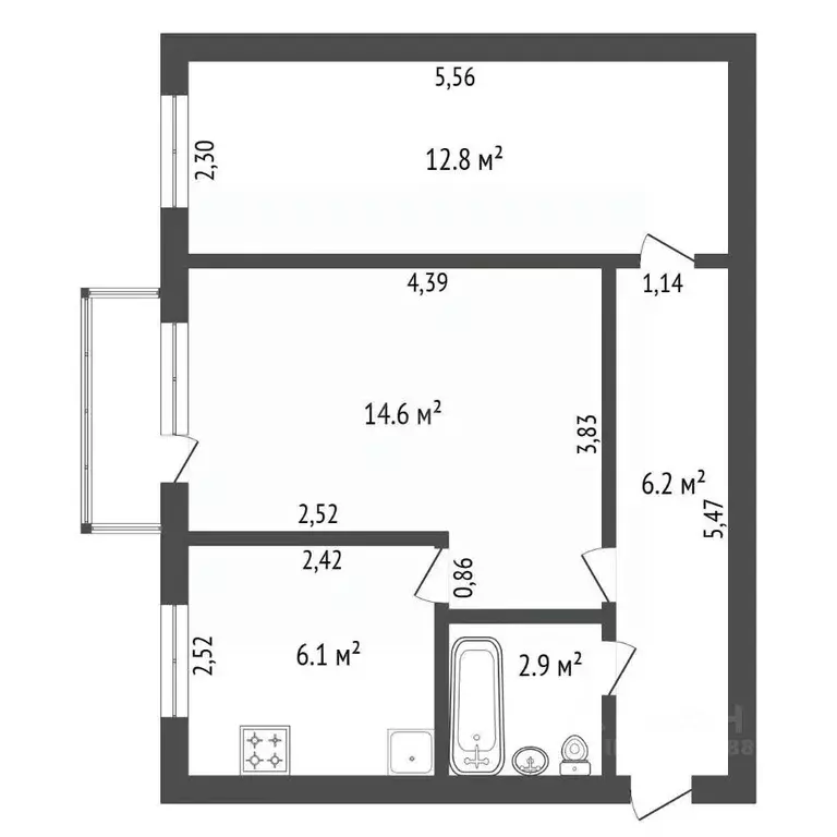 2-к кв. Амурская область, Благовещенск Октябрьская ул., 160/4 (42.6 м) - Фото 2