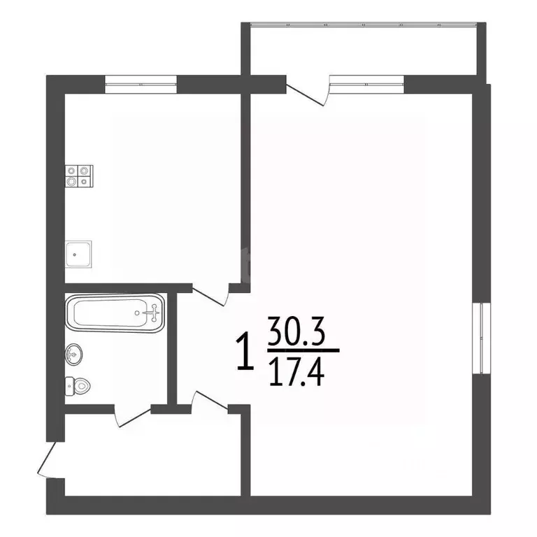 1-к кв. Тульская область, Узловая ул. Гагарина, 27 (30.0 м) - Фото 2