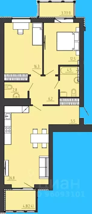 2-к кв. Калининградская область, Калининград ул. Генерала Толстикова ... - Фото 1