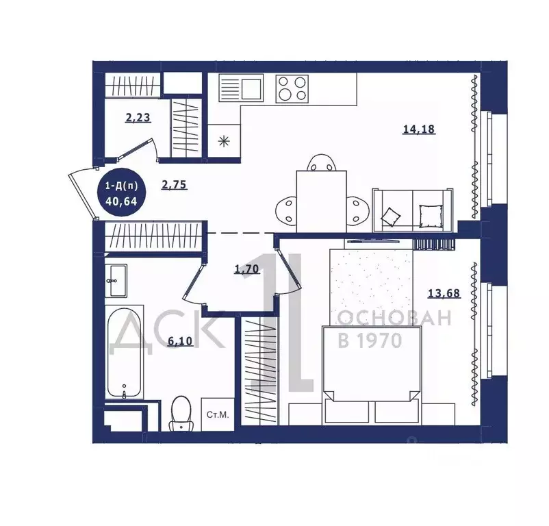 1-к кв. Ханты-Мансийский АО, Сургут Высоковольтная ул., 6/2 (40.64 м) - Фото 1