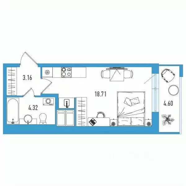 Студия Санкт-Петербург ул. Тельмана, 37 (27.57 м) - Фото 1